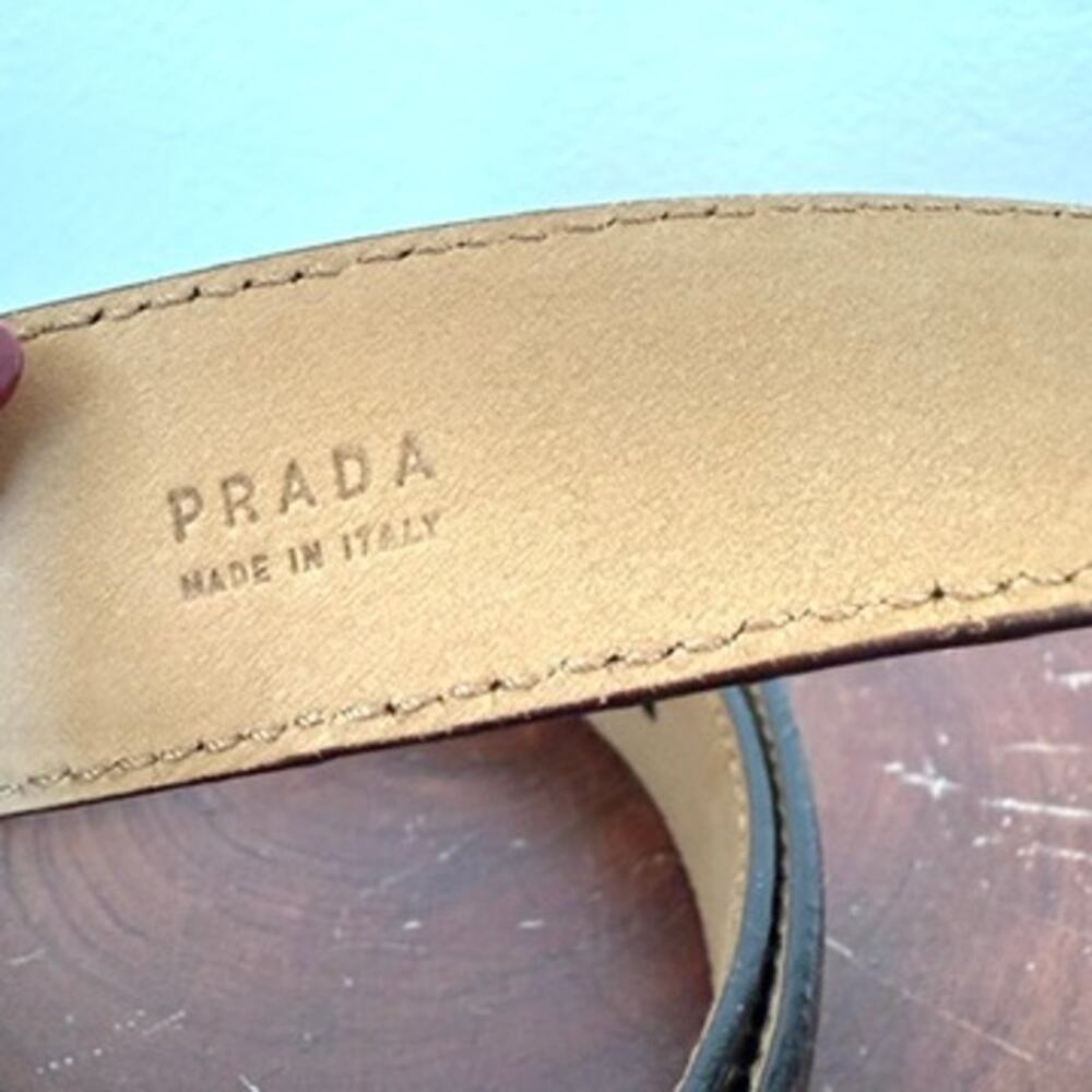 PRADA Pebbled Leather Belt Brown White Stitching Silver Buckle 115/46 Italy - Picture 4 of 8